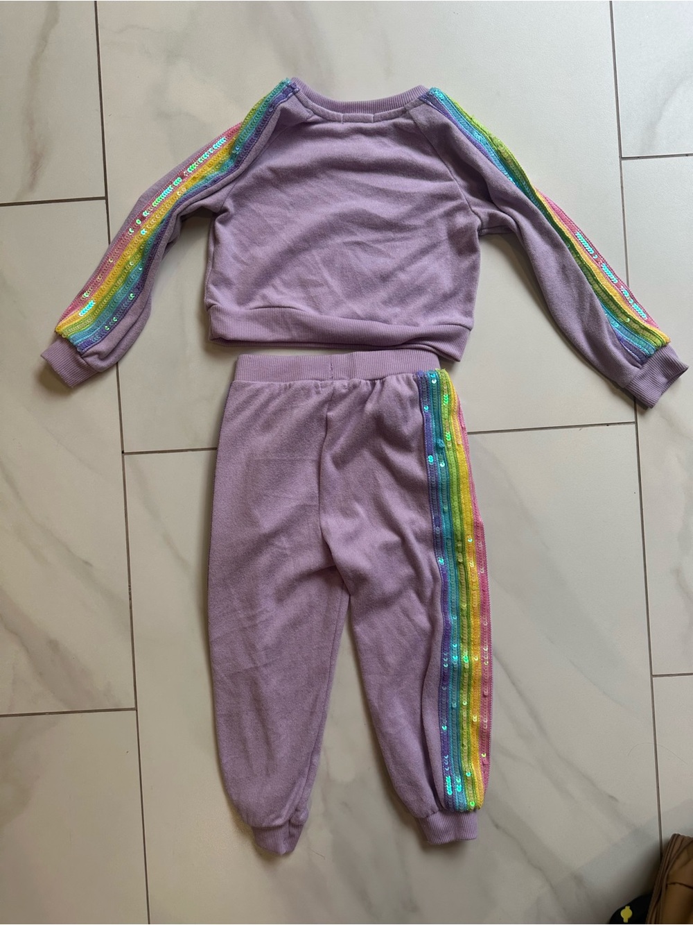 btween Lilac Knit Crewneck Sweatshirt/Pants Sequin Set